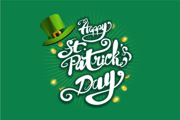 Happy St. Patrick's Day Leprechaun Hat & Plain Green Shamrock Flag