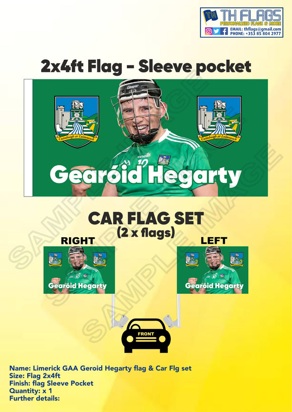 Limerick Hurling Gearoid Hegarty Flag and Car Flags set